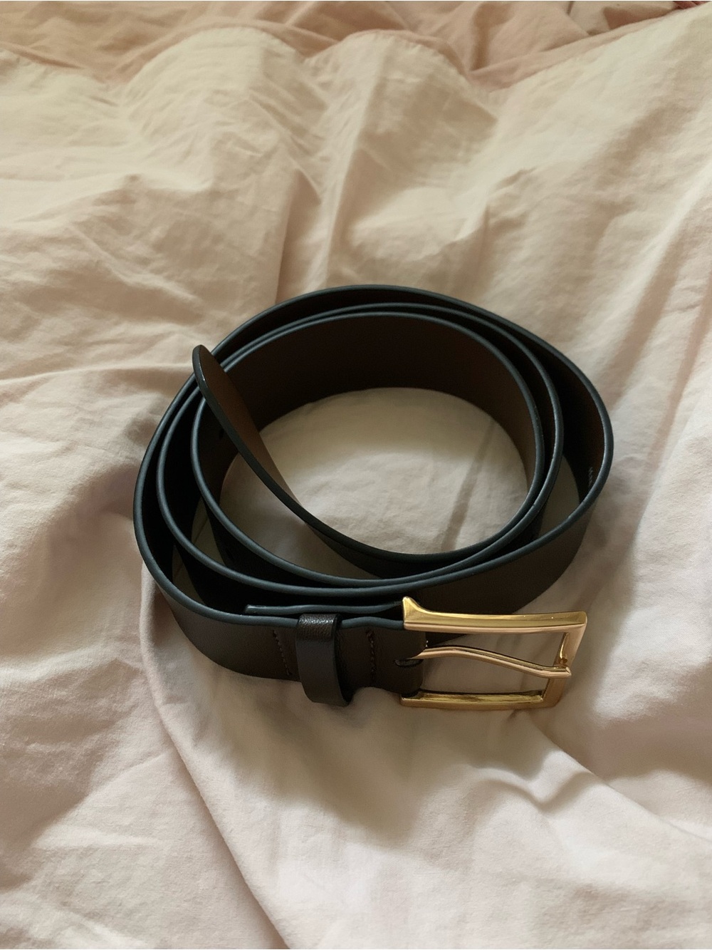 Classic Black Leather Belt with Gold Buckle
